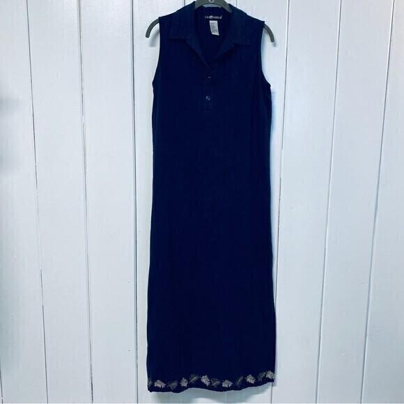 Sag Harbor Women’s Embroidered‎ Denim Maxi Sundress, Side Slits, Blue, Size 8* - Picture 1 of 8